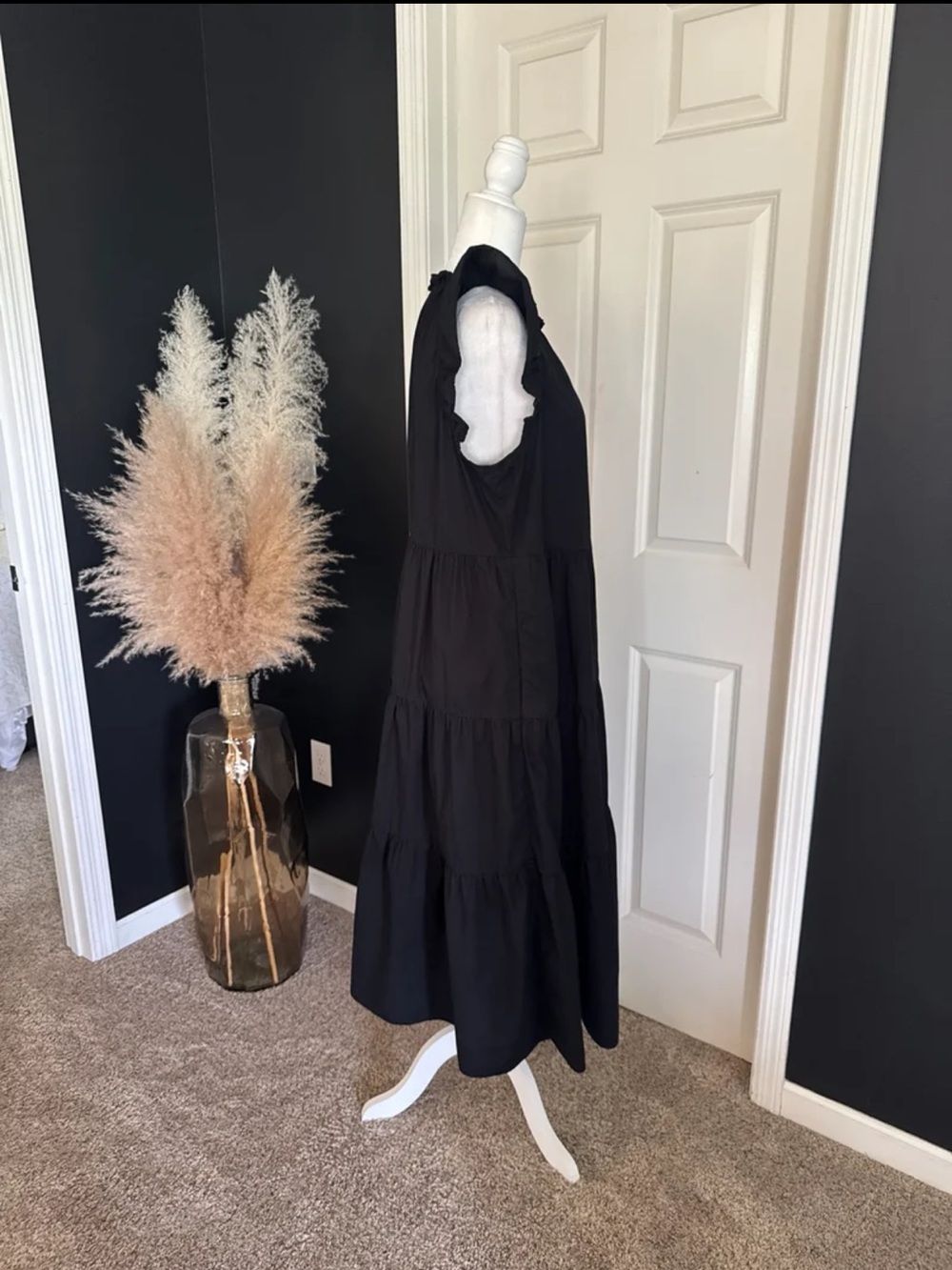 J.Crew Tiered ruffle-sleeve cotton poplin dress in Black size Large - Picture 7 of 12